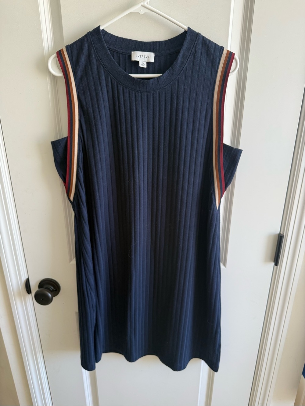 EVEREVE Ribbed Sleeveless Shift Dress Navy Stripe Trim XL